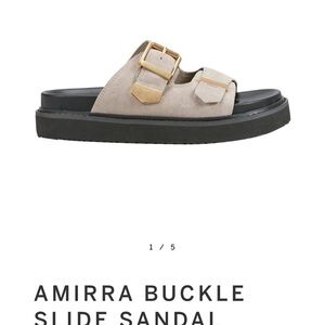 Marc Fisher Taupe Slides with Gold Accents